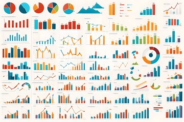 Wall Mural - A set of colorful charts and graphs representing business analytics