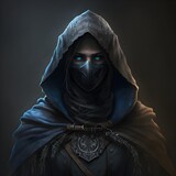 Fototapeta  - ravenclaw inspired assassin character low light 