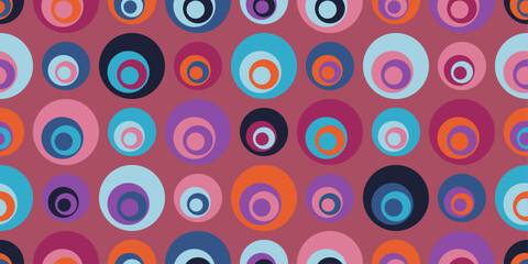 Wall Mural - Colored circles with more circles inside them. Vector pattern of circles, with circles inside. Mostly pink colors.