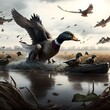 ducks in a field attacking hunters 