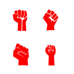 isolated vector illustration. Raised fist set red logo icon