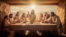 Digital Painting Image Of The Representation Of The Last Supper Of Jesus Christ With His Apostles