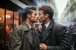 Passionate street kiss between two men