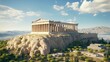 The Parthenon atop the Acropolis ultra realistic illustration - Generative AI.