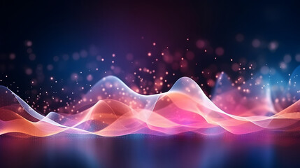 Wall Mural - Abstract digital background. Technology background with connected dots on 3D wave landscape. Data science, particles, digital world, virtual reality, cyberspace, metaverse concept