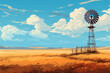 vector illustration of a view of a windmill in a meadow