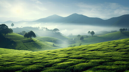 Wall Mural - green tea plantation landscape in spring