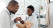 © N F/peopleimages.com - Doctor, African kid and stethoscope for teddy bear, smile or play for recovery from surgery, game or breathing. Child patient, medic and boy with toys, talk or consulting for rehabilitation in clinic