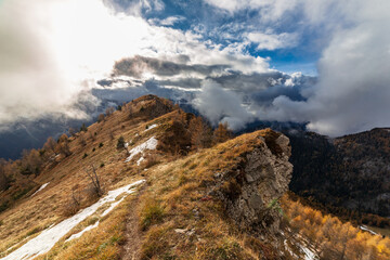 Wall Mural - Trekking in a cloudly autumn day in the Dolomiti Friulane, Friuli-Venezia Giulia