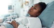 © N F/peopleimages.com - Sad, sick and a thinking black woman in a hospital bed for healthcare, exam and a surgery. Tired, depression and an African clinic patient in a ward for treatment help, mental health or a virus