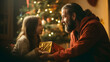 Jesus giving gift to child at Christmas, love concept