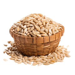 Canvas Print - Barley grains in a basket on transparent background PNG. Grains concept beneficial to humans.