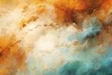 Fototapeta Perspektywa 3d - Abstract colorful background with brown tones resembling a watercolor painting using spatula technique, featuring water, aqua, clouds, coffee, rust, bronze, sepia, and sand. Generative AI