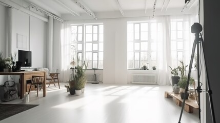 Wall Mural - Scandinavian and minimalist style photo studio with flashes and spacious room 