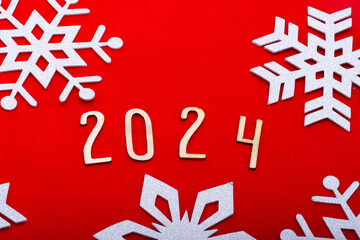 Sticker - 2024 wooden numbers on a red background