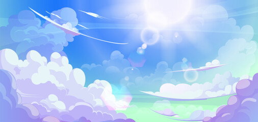 Wall Mural - anime cloud in blue heaven sky vector background. summer abstract cloudy air design with gradient an