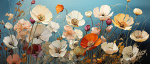 Flower Background. Colorful Paper Flowers On A Blue Background.