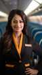 Young indian female air hostess or flight attendant in uniform