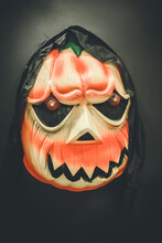 Close-up Portrait Of A Person Wearing A Scary Skeleton Halloween Mask