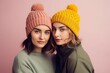 © nsit0108 - Women winter hats colorful. Beauty ladies in studio portrait shot. Generate AI