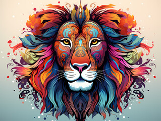Wall Mural - A Colorful Lion With Ornate Mane