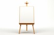 A wooden easel with blank white canvas isolated on a white background