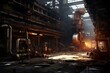 A deteriorated factory with rusty equipment and an atmosphere of desolation. Generative AI