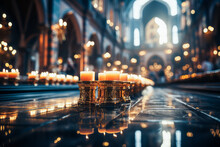 Mystical Bokeh Backdrop With Church Interior Details.