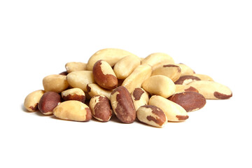 Wall Mural - Brazil nuts isolated on white background. Wholesome Brazil nuts in a heap.