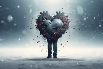 Wall Mural - A person standing in front of a heart shaped object, AI