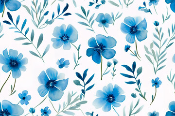  Blue floral watercolour pattern. Background.