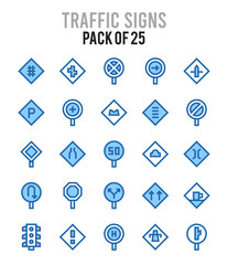 25 Traffic Signs. Two Color icons Pack. vector illustration.