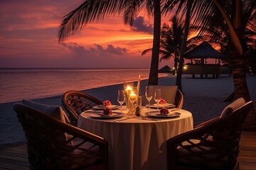 Poster - A table set for a romantic dinner on the beach
