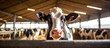 Stable cow posing for the camera while eating With copyspace for text
