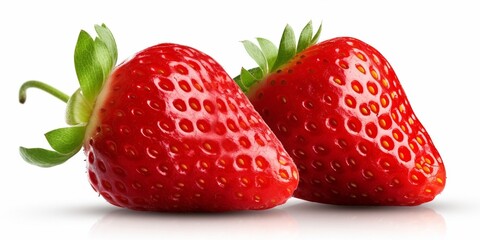 Poster - Juicy Strawberry with half sliced isolated on white background. : Generative AI