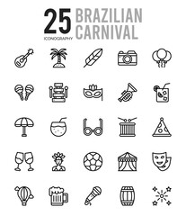 25 Brazilian Carnival Outline icons Pack vector illustration.