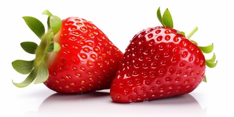 Poster - Juicy Strawberry with half sliced isolated on white background. : Generative AI