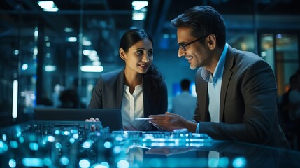 Team of Talented Young Software Engineers Use Computer to Discuss a Technological Project in Modern Industrial Office. Group of Male and Female Scientists Work in Research and Development Center