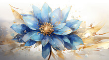 A Painting Of A Blue Flower On A White Background.   Watercolor Painting Of A Sapphire Color Flower, Perfect For Wall Art.