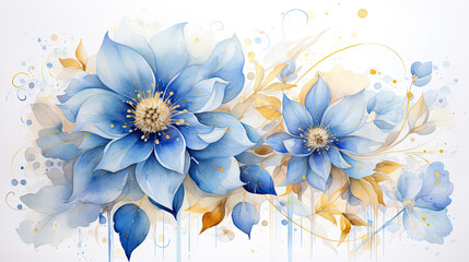 a painting of two blue flowers on a white background.   Watercolor Painting of a Sapphire color flower, Perfect for Wall Art.