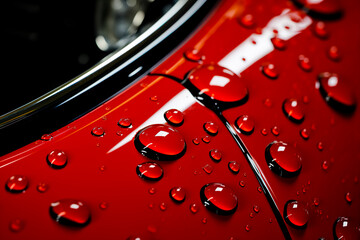 Sticker - Water drops beading on car paint after repellent wax coating. Closeup.