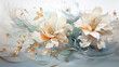 a painting of white flowers on a blue background.   Watercolor Painting of a Silver color flower, Perfect for Wall Art.