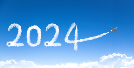 happy New year 2022 concept. cloud drawing by airplane in sky