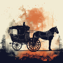transportation horse drawn carriage silhouette. Created using Generative AI Technology