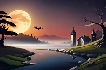 Poster - halloween night landscape