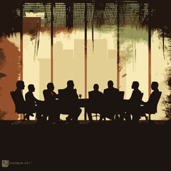 Wall Mural - business boardroom discussion silhouette. Created using Generative AI Technology