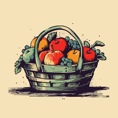 Wall Mural - food fruit basket silhouette distressed retro mi. Created using Generative AI Technology