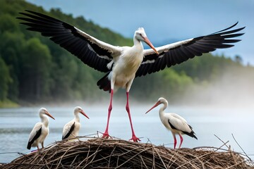 white stork in the nest