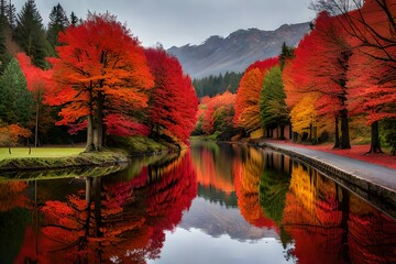 Wall Mural - autumn landscape with trees and lake