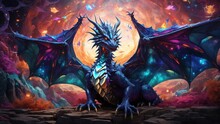AI Generated Illustration Of A Vibrant Mythical Dragon On A Rocky Outcrop